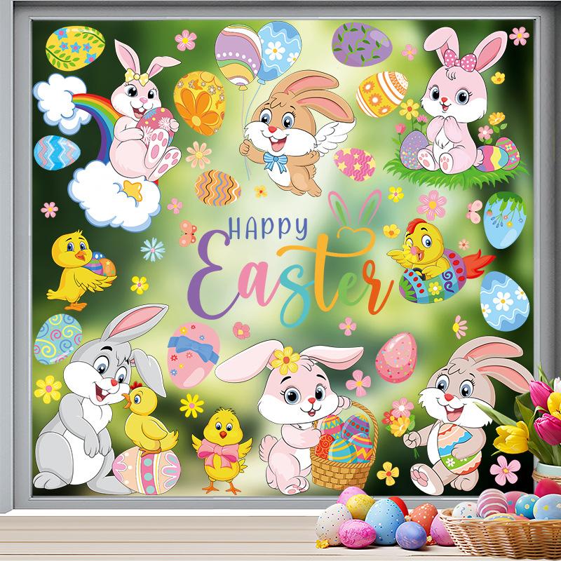 Easter window stickers glue-free static electricity sucking command 9 sets of cute cartoon decorative eggs