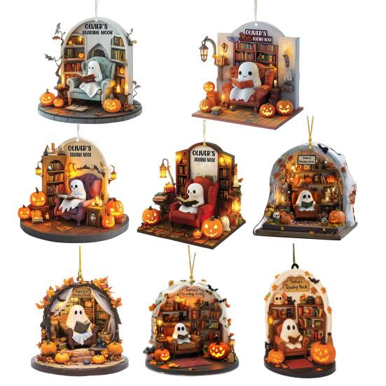 1 Pair Halloween Spooky Ornament Hanging Pendant Durable Construction Cartoon Ghost Design Versatile Home Decoration
