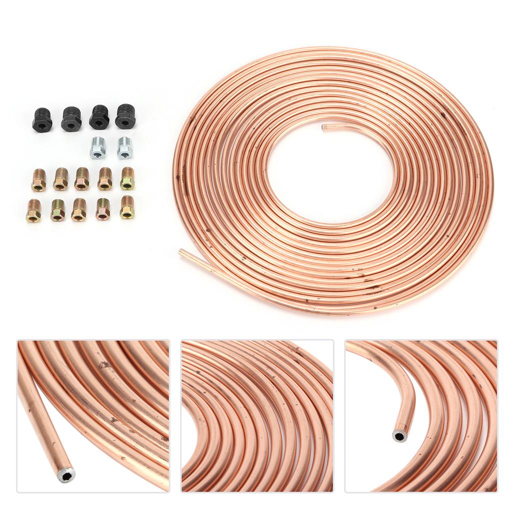 25ft Brake Line Tubing Copper Nickel Plated 3Celsius16in OD with Fittings for Hydraulic Braking Fuel System(Gold )