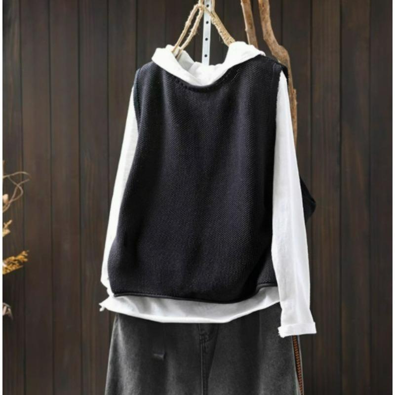 Frühling Retro Lässig Rundhals Pullover Gestrickte Baumwollweste Damen Locker Übergröße