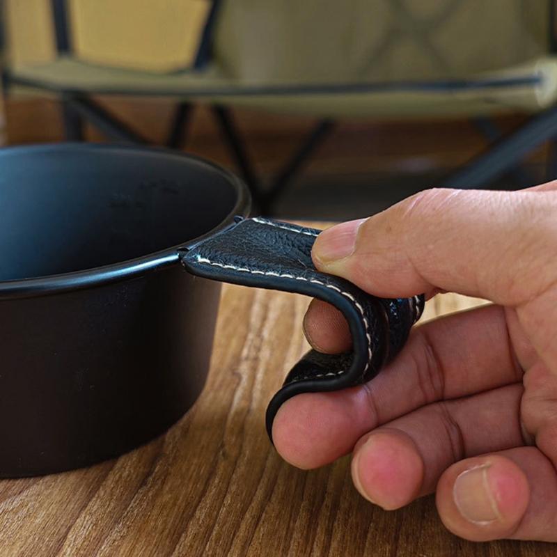 PU Leather Camping Mugs Handle Protectors Cup Handle Wrap Sleeve Camping Bowl Cup Handle Guard Picnics Bowl Handle Cover