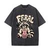 T-shirt Uomo Estiva Casual Manica Corta Feral Trash Panda Tea Vibes Retro Lavata Usurata