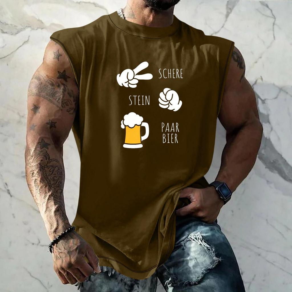 Men Sleeveless Tank Top Loose Fit Textured Pattern Printed Vest Casual Sports Streetwear Summer Holiday Daily Wear
