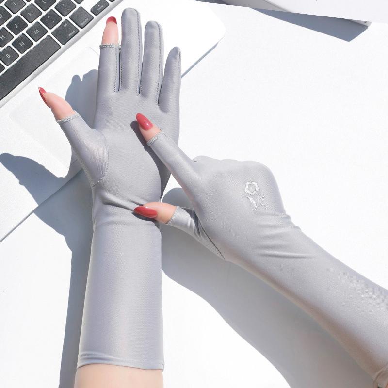 Summer Spring Women Mid-Long Sunscreen Gloves Stretch Anti Uv Slip Resistant Driving Glove Breathable Sun-Protective Sleeve