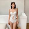 2026 European and American Solid Color Split Bandeau Bikini with Ruched Fabric