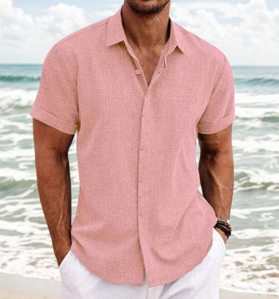 Men's Shirts Short Sleeve Button Up Shirt Casual Summer Loose Fit Home Style Shirts