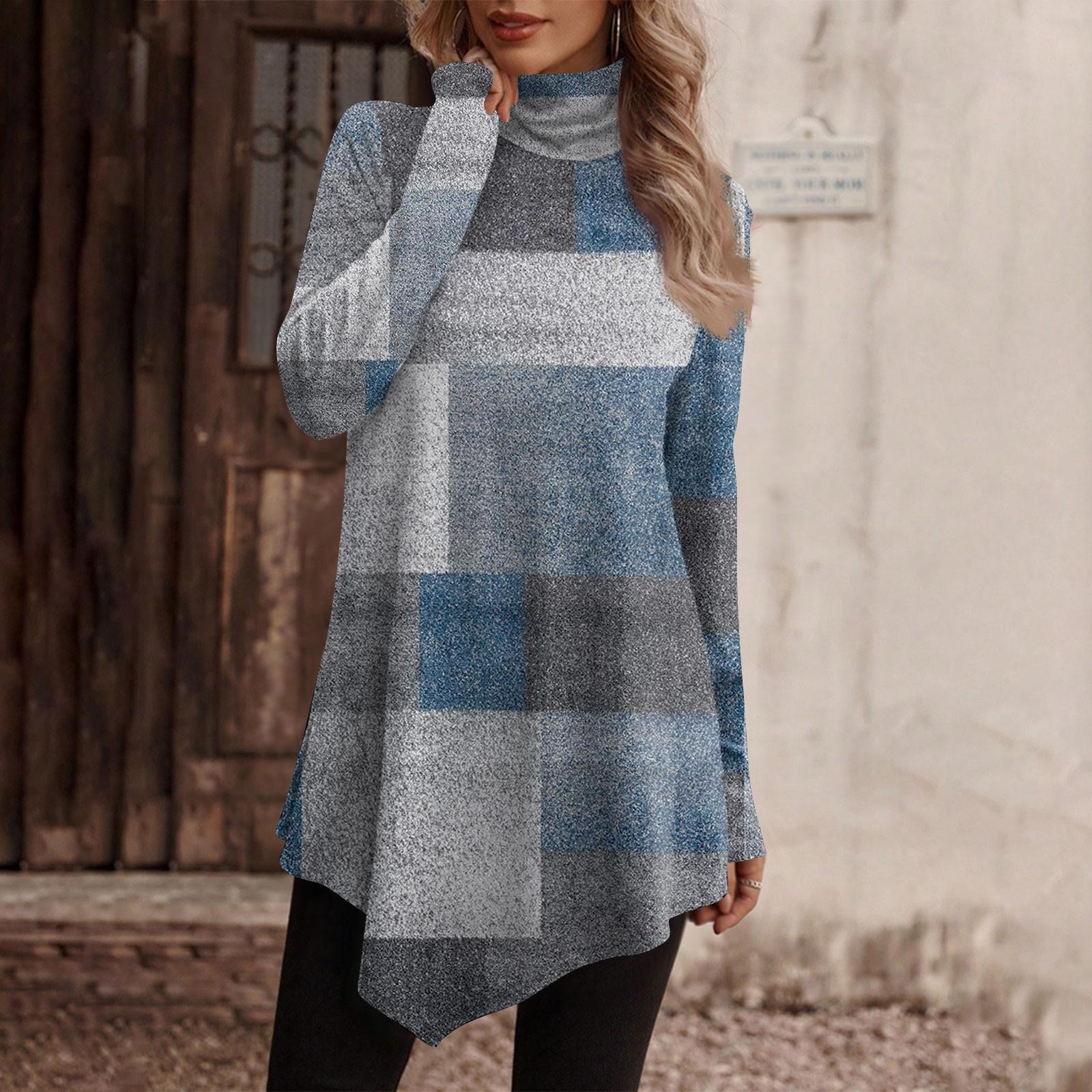 

Повседневная модная рубашка с цветочным принтом, топы с высоким воротом, пуловеры с длинными рукавами и нерегулярным подолом S