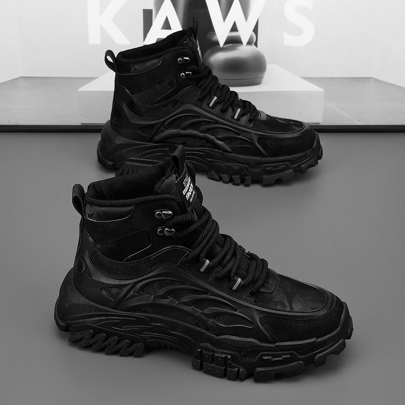 High-top new autumn and winter leisure sports platform dad shoes, black leather labor insurance Martin boots