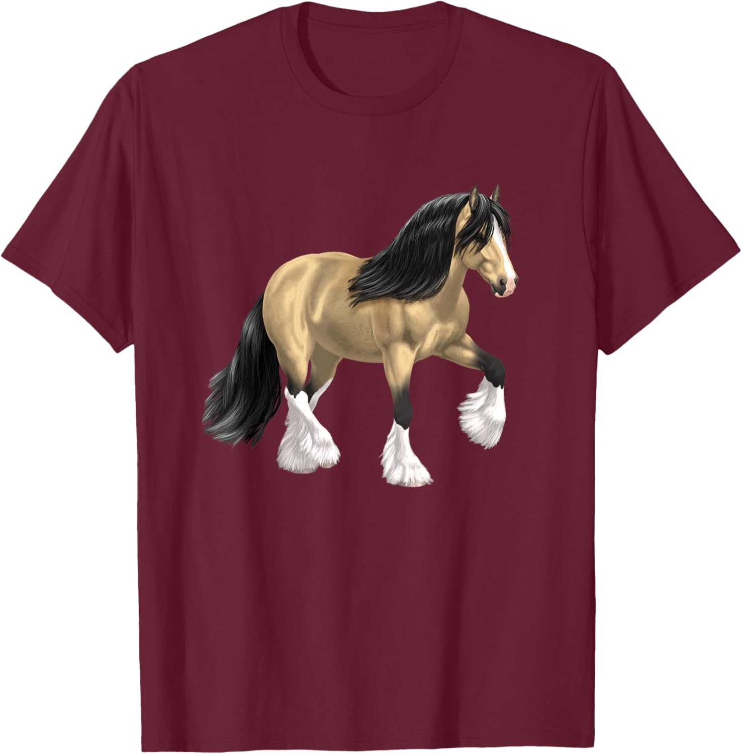 

Buckskin Dun Gypsy Vanner Irish Cob Draft Horse Graphic T-Shirt Soft Cotton Casual Crew Neck Tee 4XL