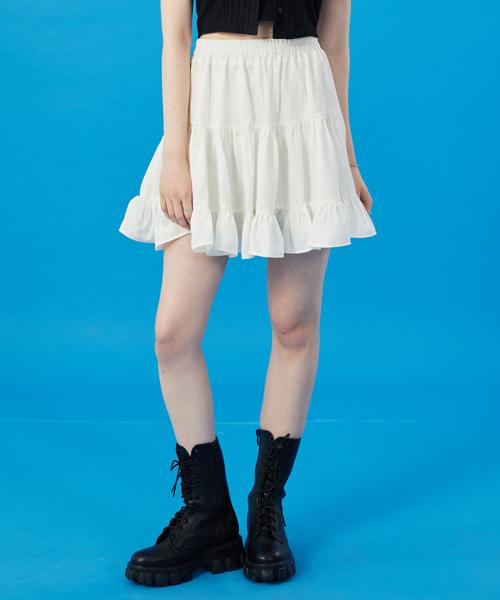 KOLEAT Women Cooling Refrigerator Tiered Pleated Mini Skirt [White] Short Skirt Ver.