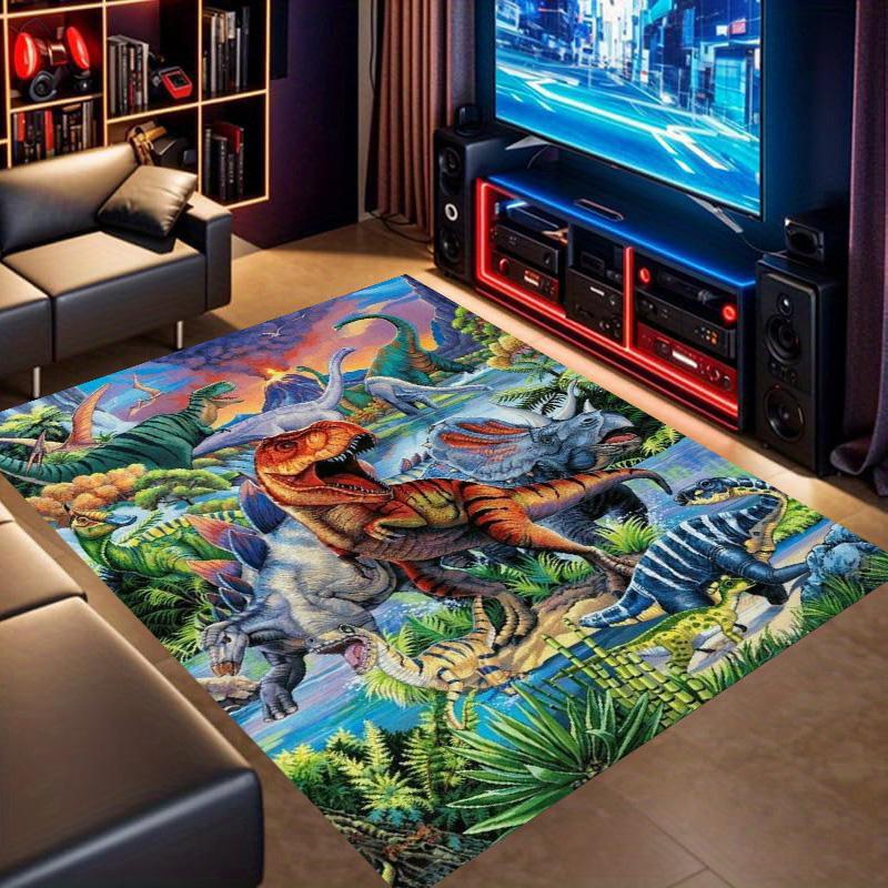 Colorful Dinosaur Jungle Prehistoric Animal Print Area Rug Non‑Slip Rectangular Floor Mat Wildlife Decor Rug for Game Room Bedroom Living Room