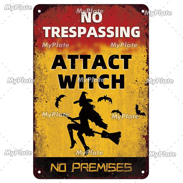 [MyPlate] Halloween Metal Sign Vintage Tin Sign Cafe Bar Decorative Plaque Home Decor Party Wall Sticker Witch Poster Gift