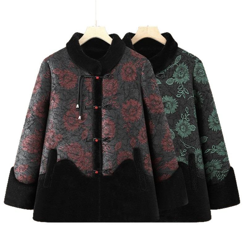 New Winter Clothes In the Elderly Cotton-padded Clothes Grandma Cotton-padded Jacket Mother Coat Fur Integrated Loose Coat