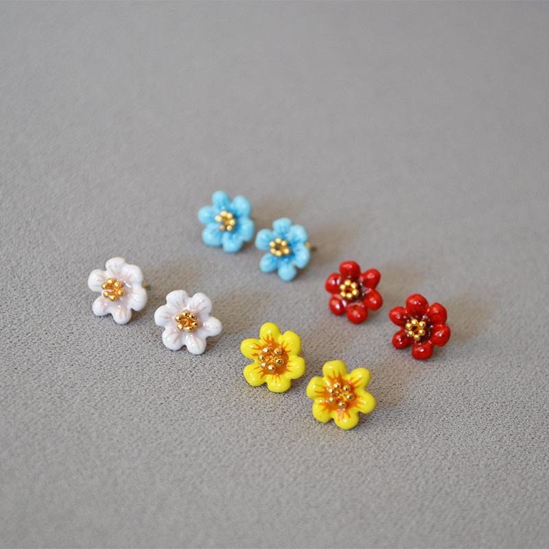 

Romantic Camellia Enamel Drip Glaze 925 Silver Stud Earrings for Women красный
