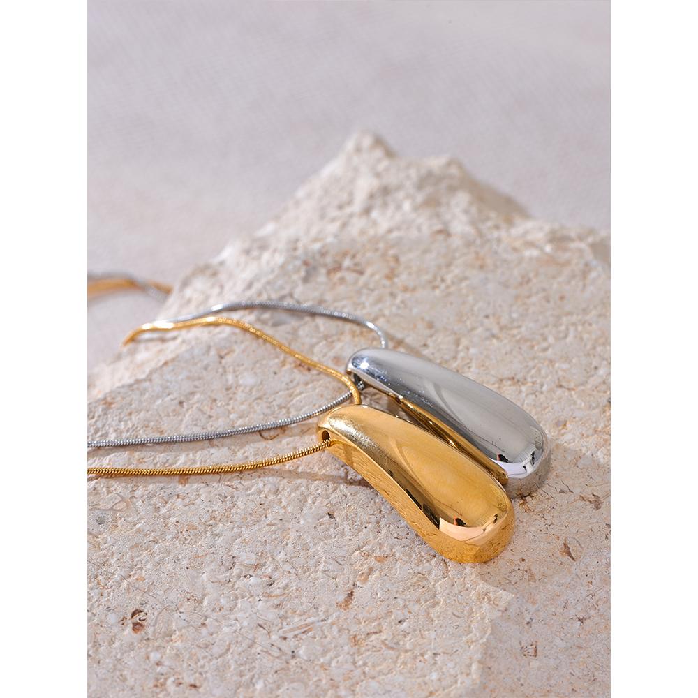 Yhpup Waterproof Metal Smooth Water Drop Pendant Collar Necklace Stainless Steel Metal Chain Statement Neck Jewelry Gift