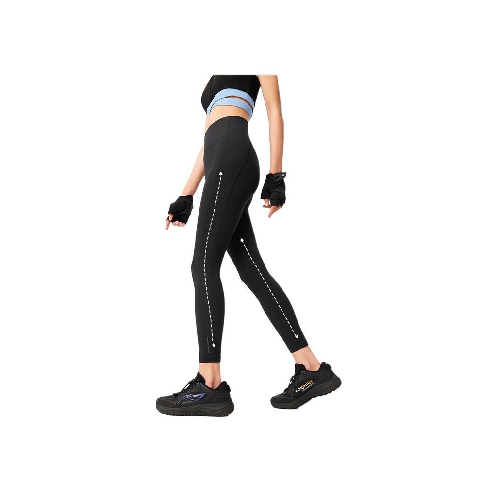 Li Ning Fitness Series Solid Color Mid Waist Versatile Breathable Sports Long Pants Women bottoms Black AULV040-3