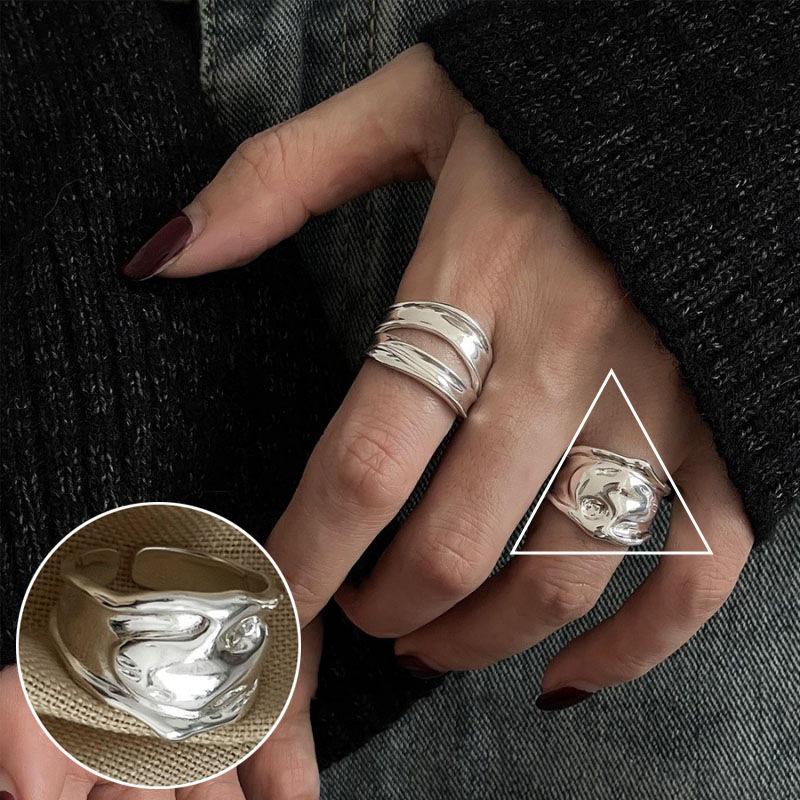 Geometric High-Polish Criss-Cross S925 Silver-Plated Open Ring - Women's Stackable Index Finger Jewelry