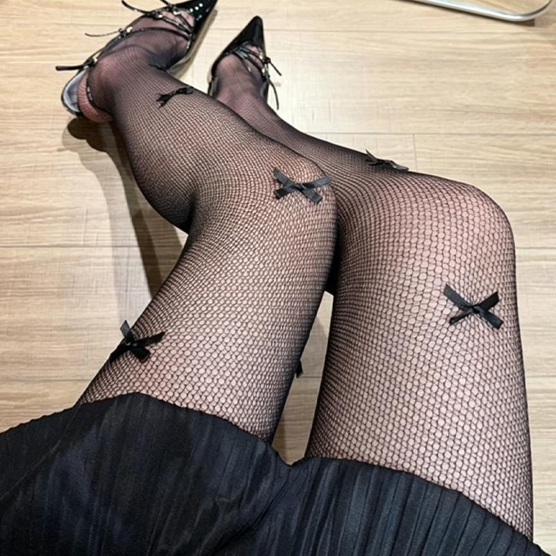 3D Bow Mesh Stockings Gothic Hollow Out Pantyhose Sexy Ins Tide Lace Tights