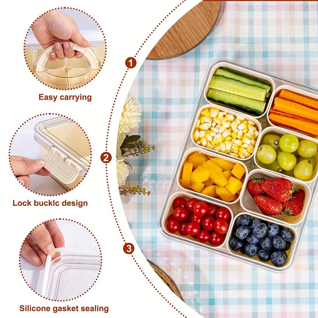 1pc Large 8-Compartment Transparent Snack Box with Lid and Handle,Portable with Grip, Ideal for Lunch, Parties, Camping