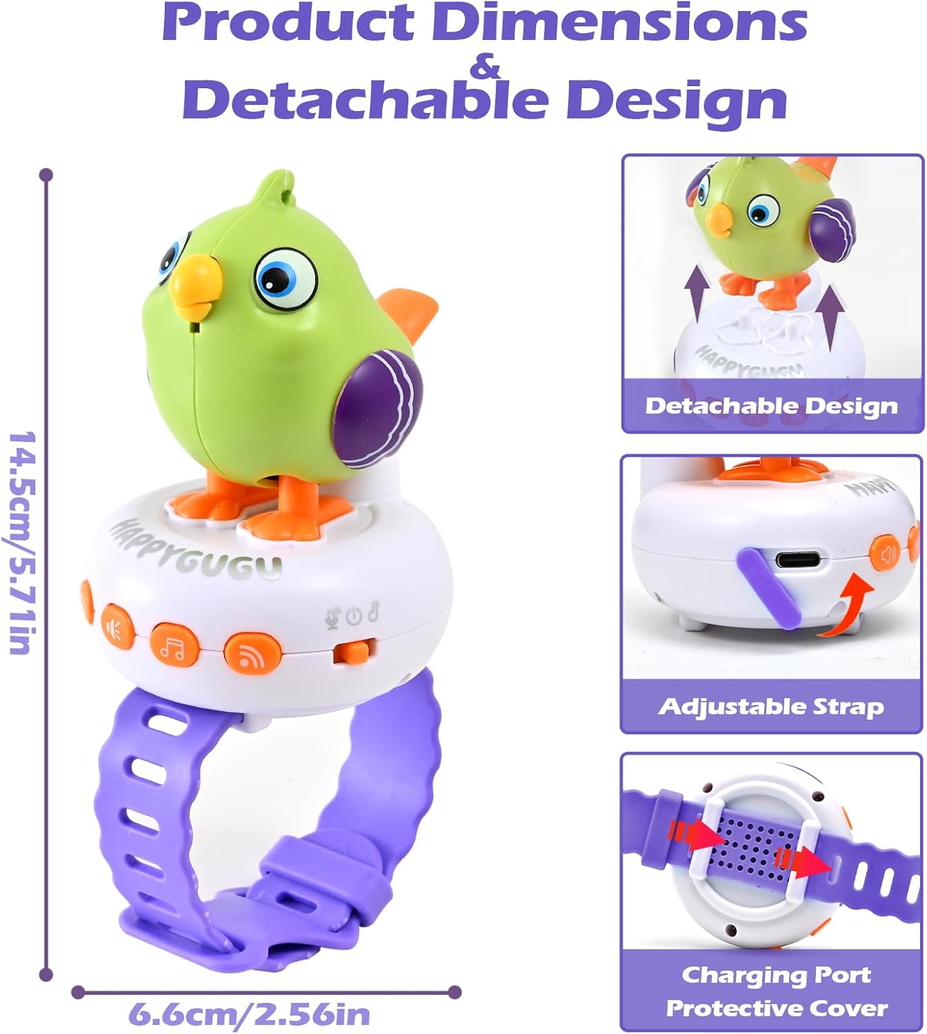 Interactive Talking Parrot Animated Toy with Strap, Repeats What You Say, Music & Whistle, Kids Electronic GIft for Boys & Girls