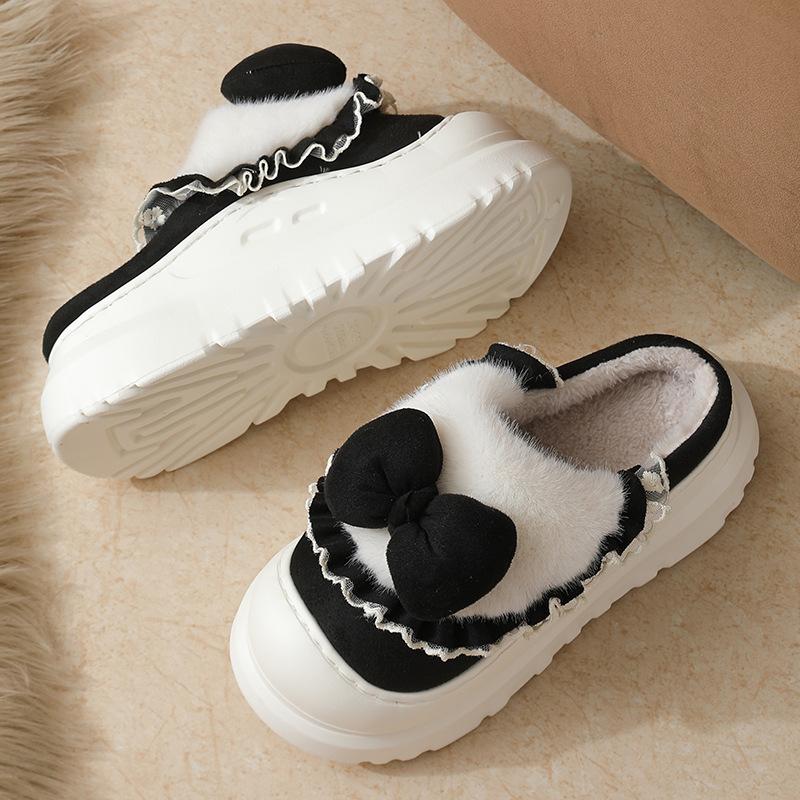 Sweet Wind 2025 New Bow Cotton Slippers Winter Internet Celebrities Cute Home Bag Head Cotton Shoes Home