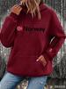 Norwegian flag letter print men's hooded sweatshirt, long sleeves with pockets, casual ethnic style street sportswear.