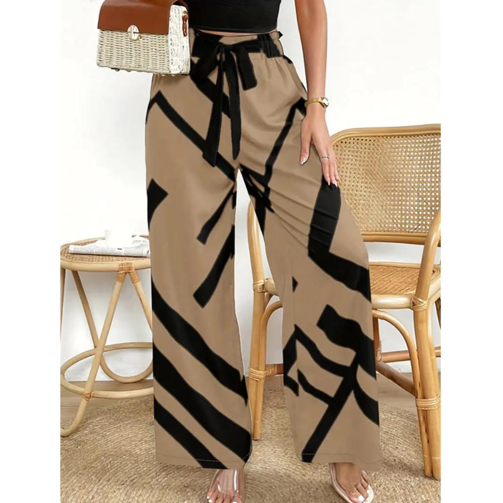 Wide Leg Pants for Women 2024 Fashion Striped Print Pantalones Spring Summer Casual Loose Lace Up Clothing