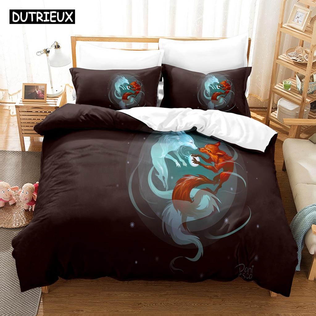 3D Printed Fantasy Fox Bedding Set Down Quilt Cover With Pillowcase Double SIngle King