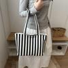 Vintage Simple Striped Canvas Tote Bag Large Capacity Shoulder Bag For Commute School