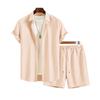 Men Wrinkle Textured 2 Piece Set Short Sleeve Button Shirt & Drawstring Shorts Summer Beach Casual Matching Outfit