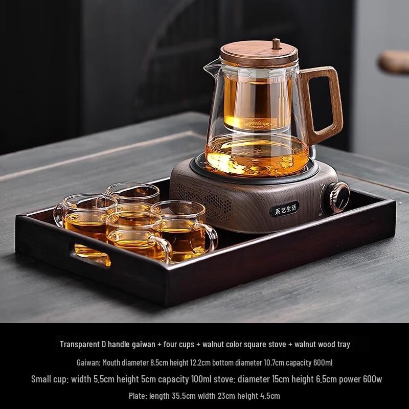 Набор прозрачных стеклянных заварочных чайников Shangqi с подставкой для плиты