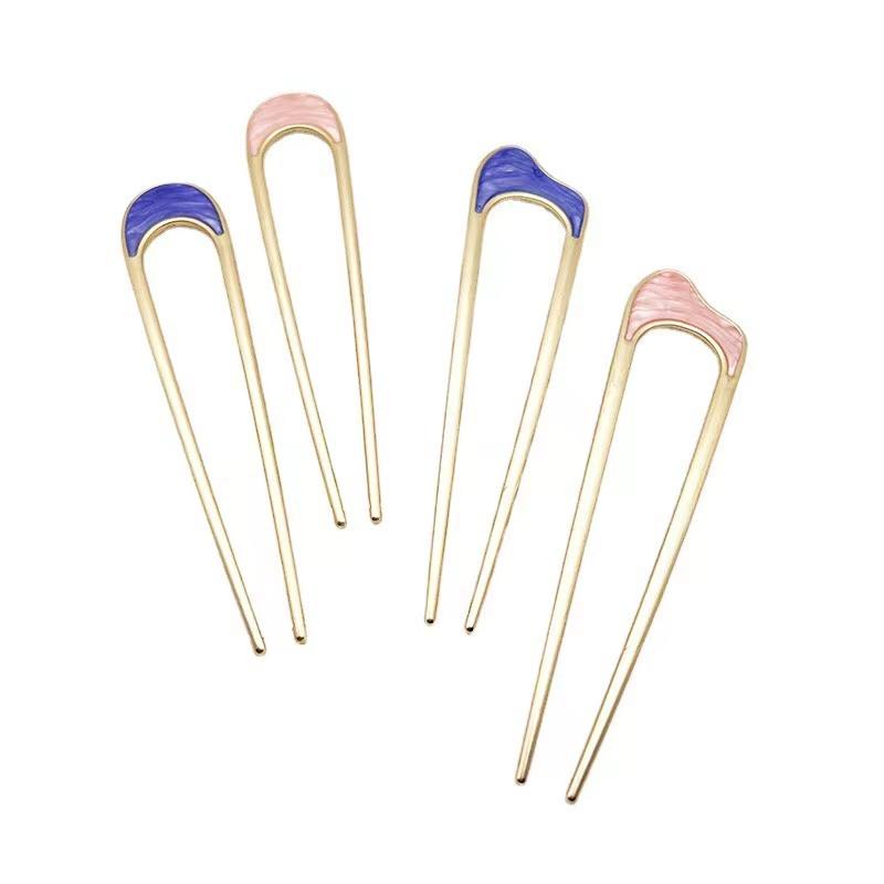 Haarnadeln in U-Form aus Metall, einfache Haarstäbe für Frauen und Mädchen, Silber/Gold, Muschel, Emaille, Haarnadel, Legierung, Haarspange, Kopfbedeckung, Haar-Accessoires