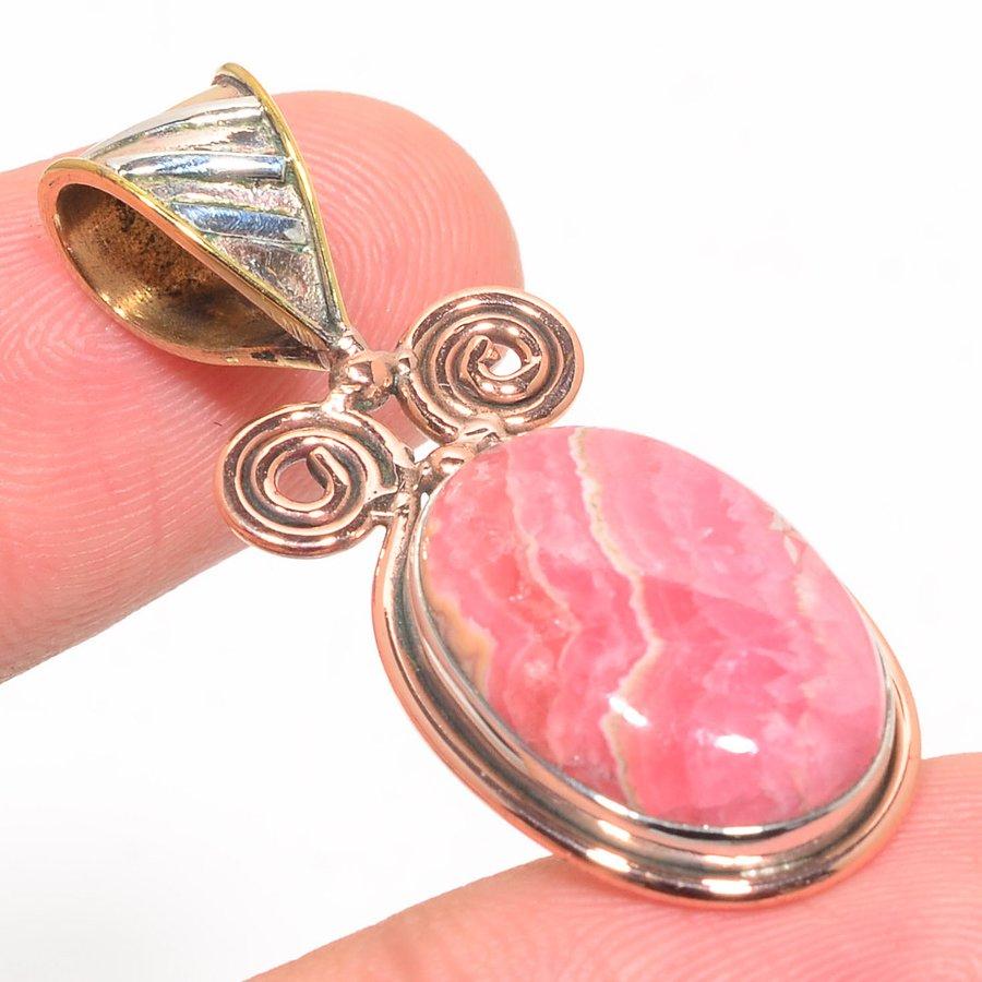 Natural Rhodochrosite TwoTone 925 Solid Sterling Silver Gift Pendant 1.75" u0P34