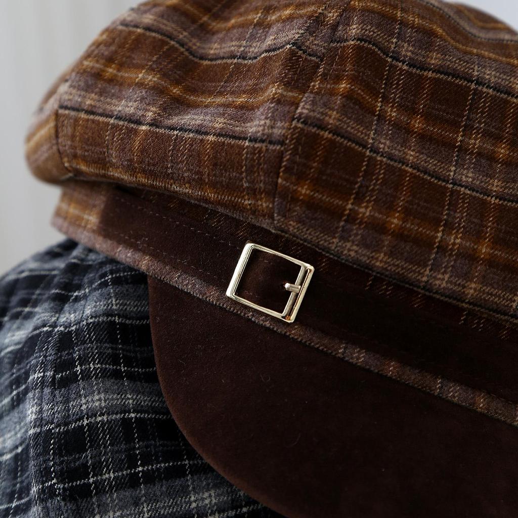 Damen Schiebermütze im koreanischen Stil mit Karomuster - Trendig und vielseitig für Herbst/Winter