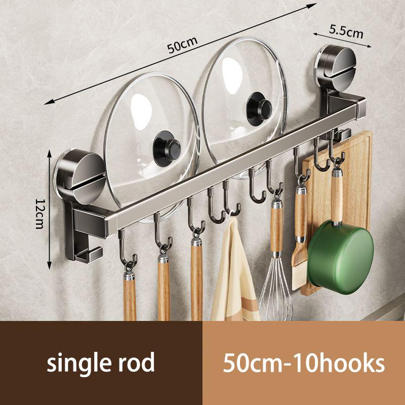 Gun Grey Suction Cup Kitchen Hook Punch-free Storage Rack Hanging Rod Pot Lid Spoon Shovel Wall Hanging Rag Shelf