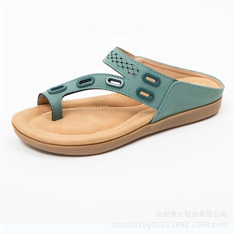 

Новые шлепанцы с перемычкой для пальца, кожаные, с металлической вставкой, на плоской подошве, повседневные женские туфли для улицы 43 светло-синий