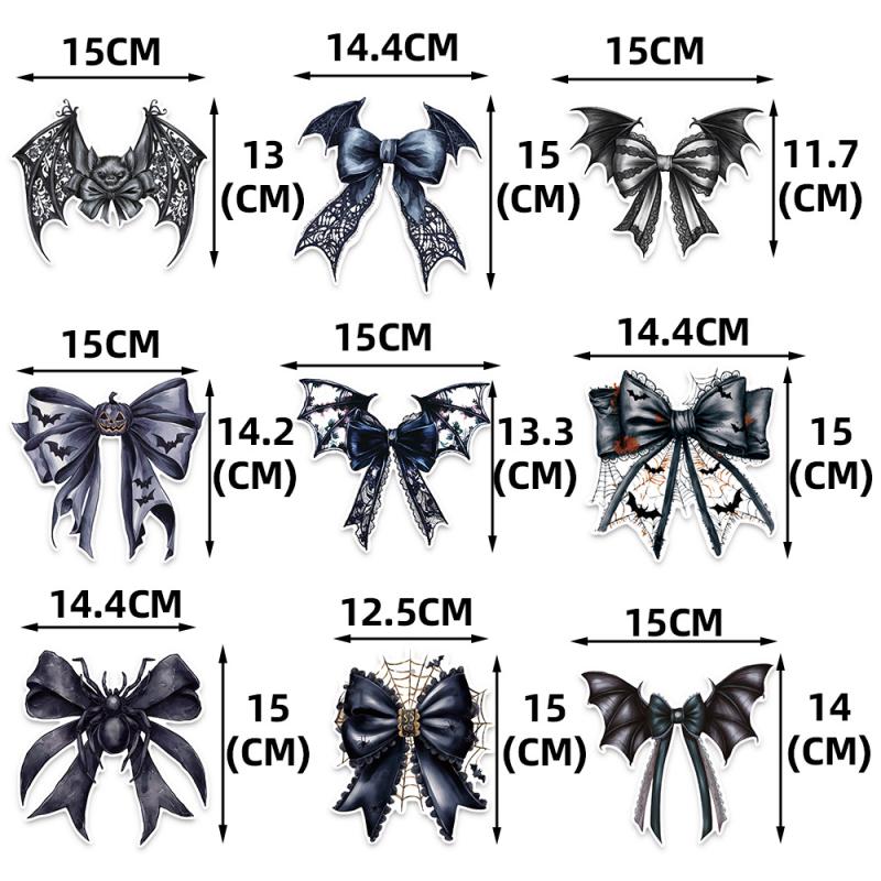 9Pcs/Set Happy Halloween Party Decoration Spiral Hanging Black Spider Bow Charm Pendant Decoration