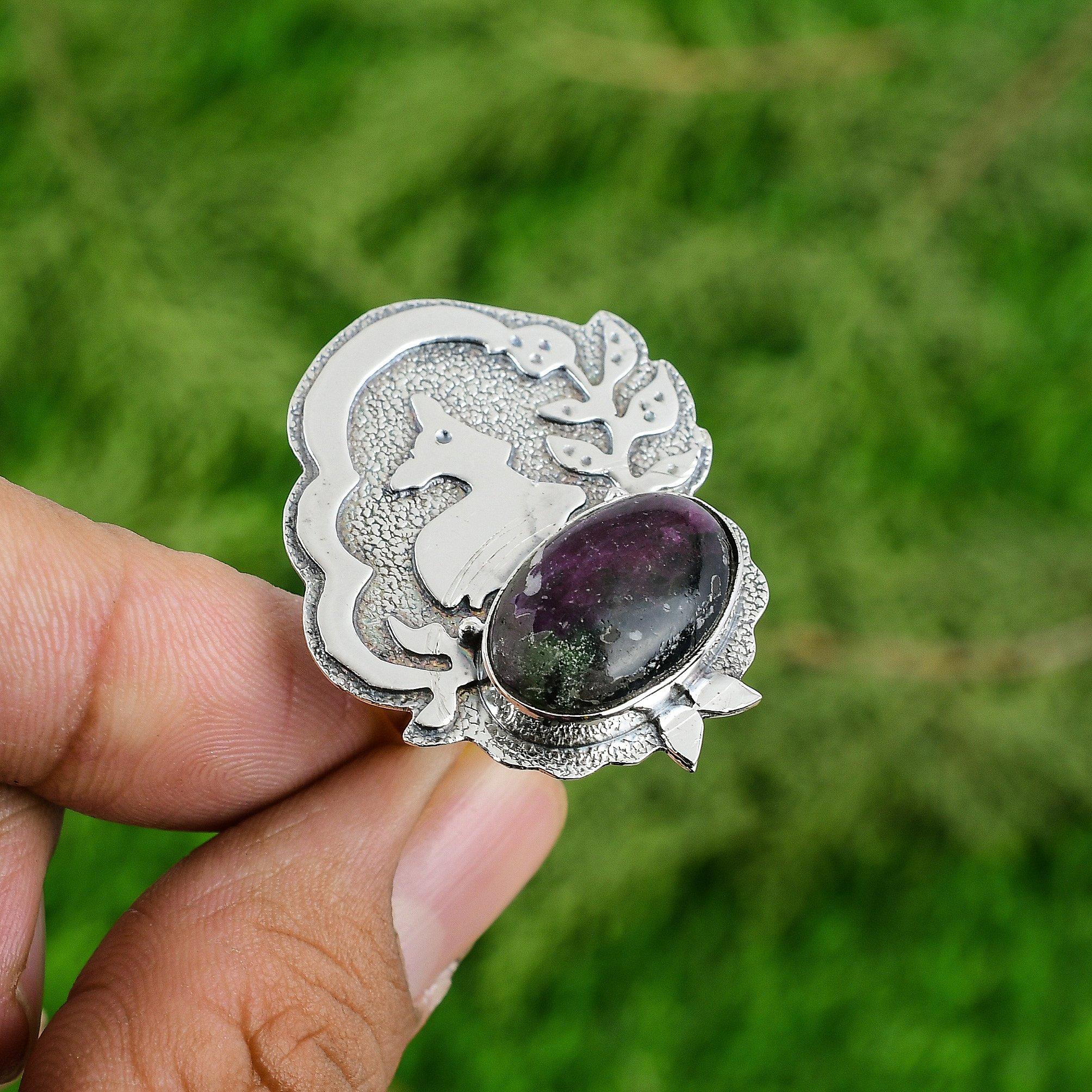 

Серебро 925 пробы Овальный Рубин Цоизит Камень День Рождения Мать Заявление Безель Кольцо Ювелирное изделие Adjustable