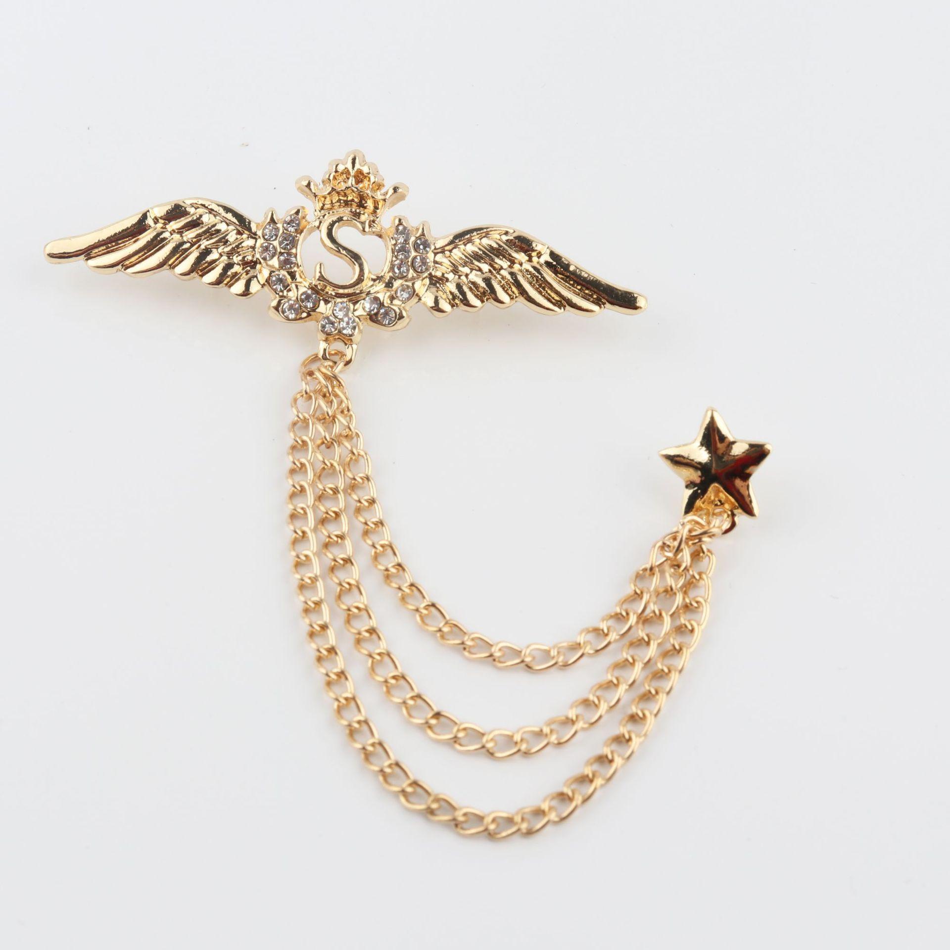 Мужская брошь, именная брошь из сплава с бриллиантами, креативная цепочка с бахромой, брошь в виде аксессуара для мужского костюма