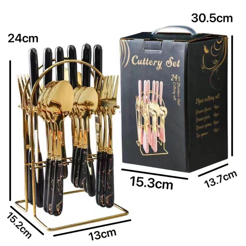 24 Pcs Stainless Steel Cutlery Dark Green Handle Knife Fork Spoon Set Cutlery Set Travel Cutlery Set Flatware Set