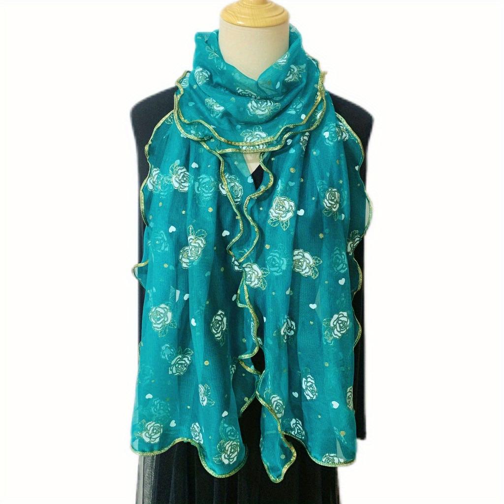 1PCS New Elegant Flower Embroidered Scarf - Breathable Windproof Shawl, Multi Functional Protection for Travel and Outdoor Use