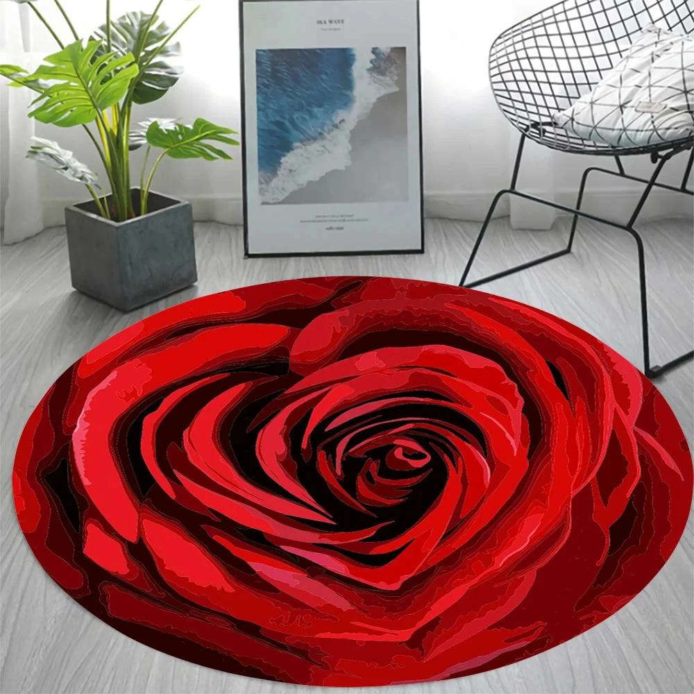 Karpetti Unisex Rose Flowers Round Area Rug For Bedroom Living Room Playroom Entrance Doormat Non Slip Circle Carpet Kitchen Office Floor Mat