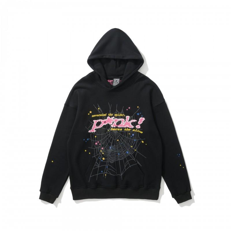 Sp5der 555555 Hoodie Sweatpants Set Rhinestone Spider Web Letter Print Casual Streetwear Youth