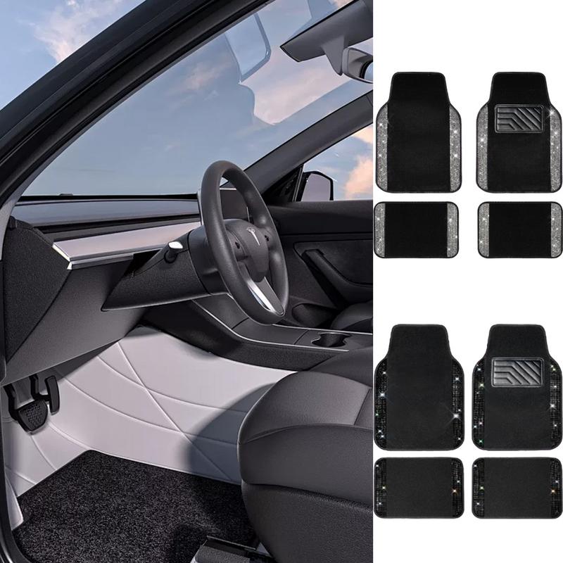 Bling Car Mats For Women Crystal Rhinestone Car Carpet Waterproof Car Front And Rear Floor Mats With Anti-Slip PVC Pad For