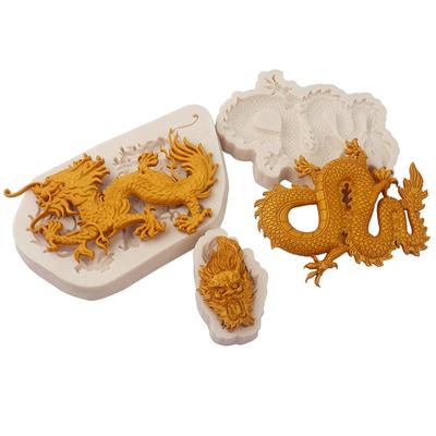 Formă pentru ciocolată cu fondant dragon cu modele Unelte de copt pentru decorare pentru prăjitură, pentru săpun, lucrat manual, pentru ornamente din silicon, ușor de curățat