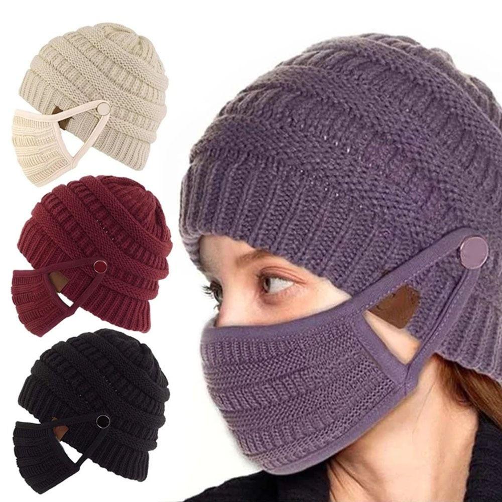 

Casual Novelty Warm Women Caps Knitted Hat Face Cover Set Beanies Caps