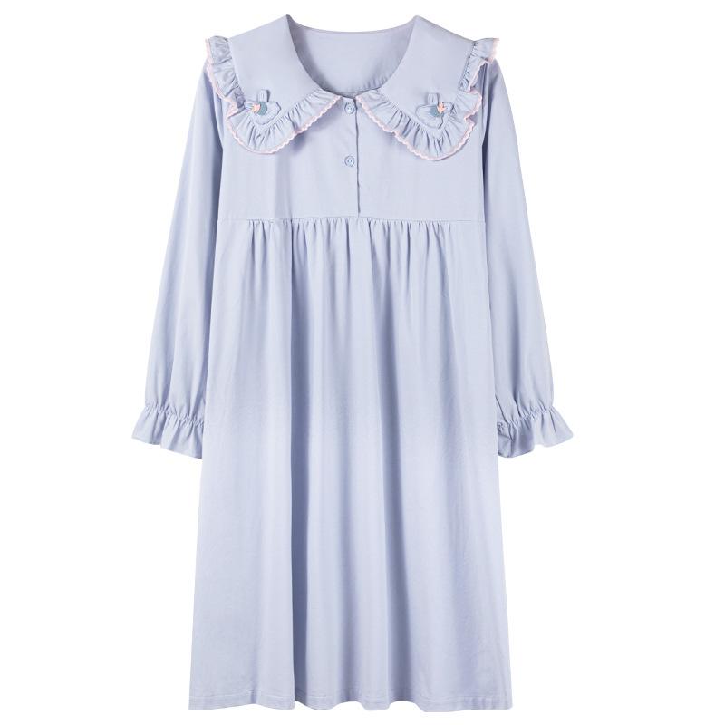 Pajamas Women'S Pure Cotton Long-Sleeved Large-Size Women'S Pajamas Spring And Autumn Thin Medium And Long Knee Loungewear