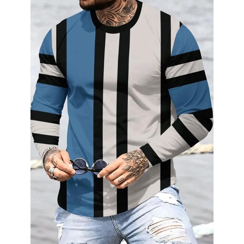 Autumn and Winter Men's Cross 3D Printed Crew Neck Long Sleeve T-Shirt