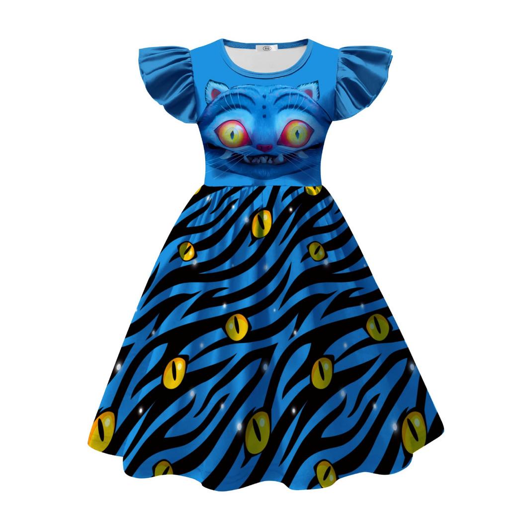 2026 New K-POP:Demon HuntersTiger Printed Girl Flying Sleeve Milk Silk Dress Festival Party Cosplay Costume