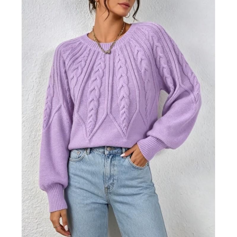 Womens Crew Neck Knit Sweater Long Sleeve Twist Solid Color Fall Winter Versatile Top